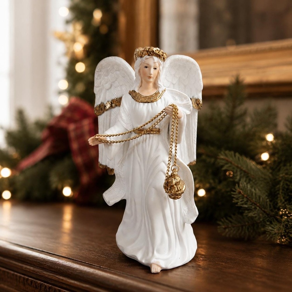 Vintage Traditions Porcelain Angel Figurine, Gold Censer, Hand Painted Box